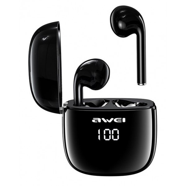 AWEI earphones με θήκη φόρτισης T28P, True Wireless, μαύρα