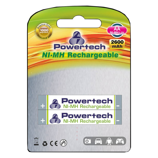 POWERTECH Επαναφορτιζόμενη 2600mAh, AA (R6), 2 τμχ POWERTECH Επαναφορτιζόμενη 2600mAh, AA (R6), 2 τμχ
