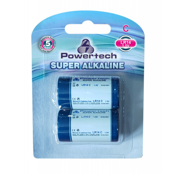POWERTECH SUPER Αλκαλική μπαταρία LR14, 1.5V, 2τμχ