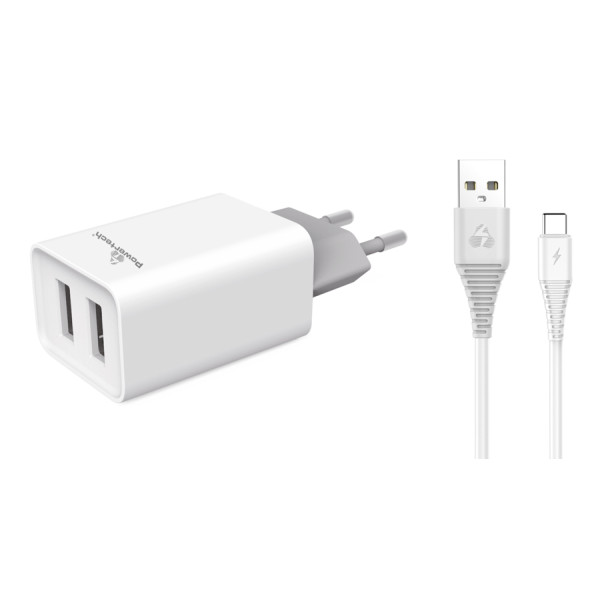 POWERTECH Φορτιστής τοίχου & καλώδιο USB Type-C PT-776, 2x USB, 2.1A POWERTECH Φορτιστής τοίχου & καλώδιο USB Type-C PT-776, 2x USB, 2.1A
