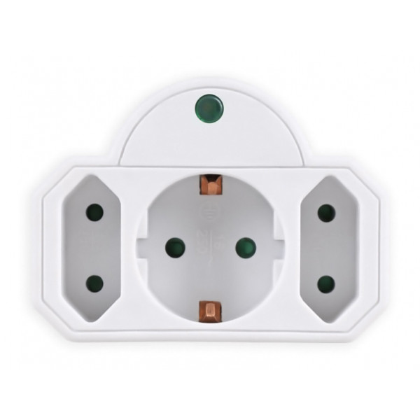 POWERTECH αντάπτορας ρεύματος PT-816, 1x schuko, 2x euro, 16A, λευκός